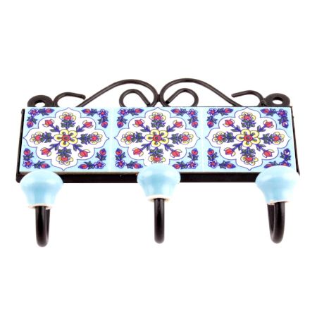 Turquoise Yellow Tiny Flower Tiles Hooks